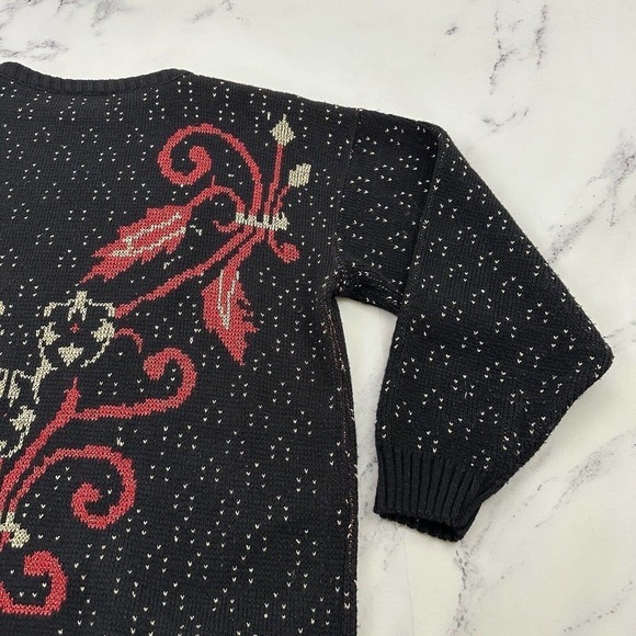 Distinctly Different Womens Vintage Pullover Sweater Size XL Black Red Holiday - Picture 10 of 12